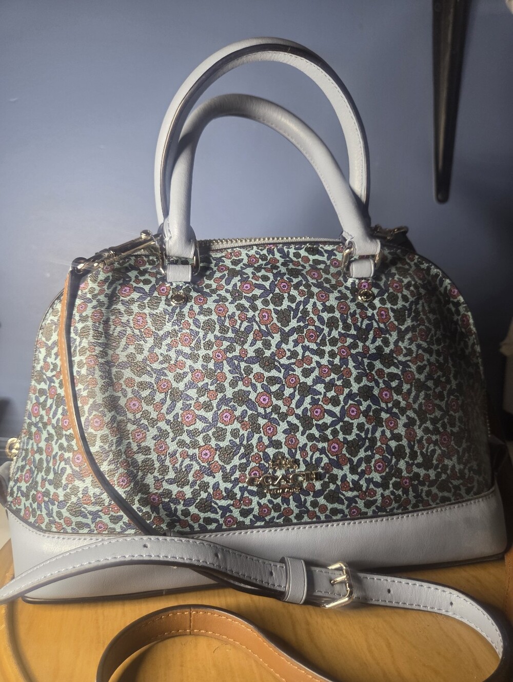 Coach Small Dome Satchel in Blue Floral Print with Black Trim - Picture 4 of 8